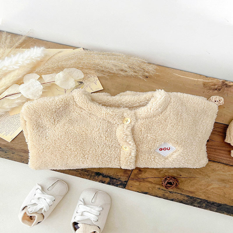 Baby Boy / Girl Cute Pure Color Plush Long Sleeve Romper-kissminis