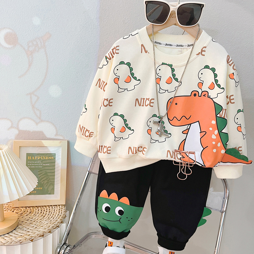 Allover Cartoon Dinosaur Pattern Two Piece Set-kissminis