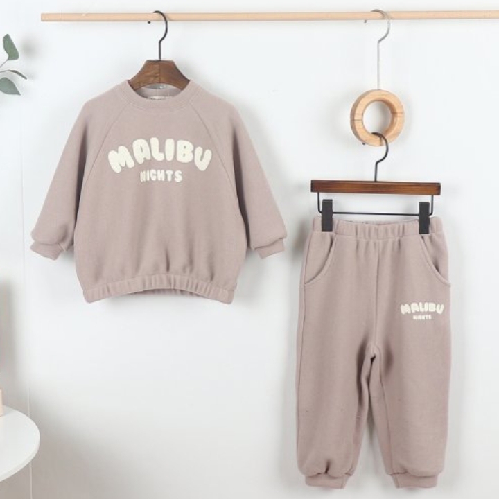 2pcs Baby Solid Color ‘MALIBU’ Letter Sweatshirt and Pants Set-kissminis