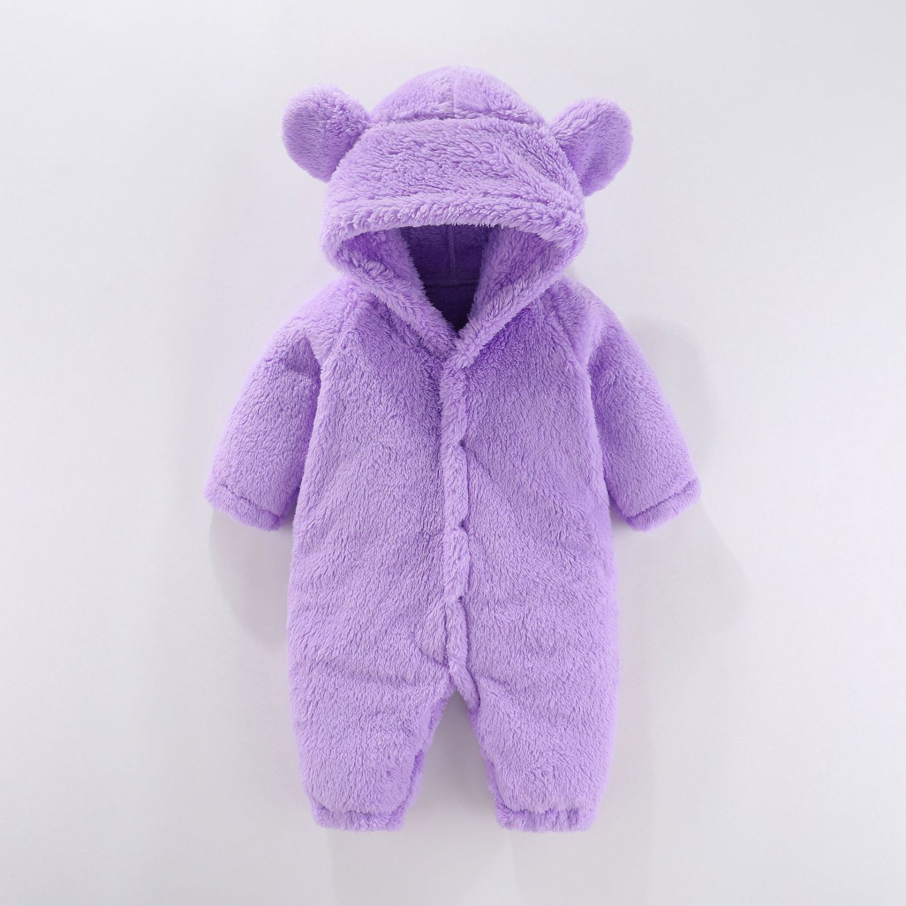 Baby Boy/Girl Bear 3D Ear Long Sleeve Fluff Hooded Romper-kissminis