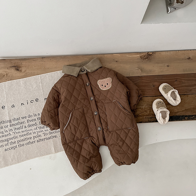 Baby Toddler Boy/Girl Cute Bear Pattern Winter Thicken Long Sleeve Romper-kissminis