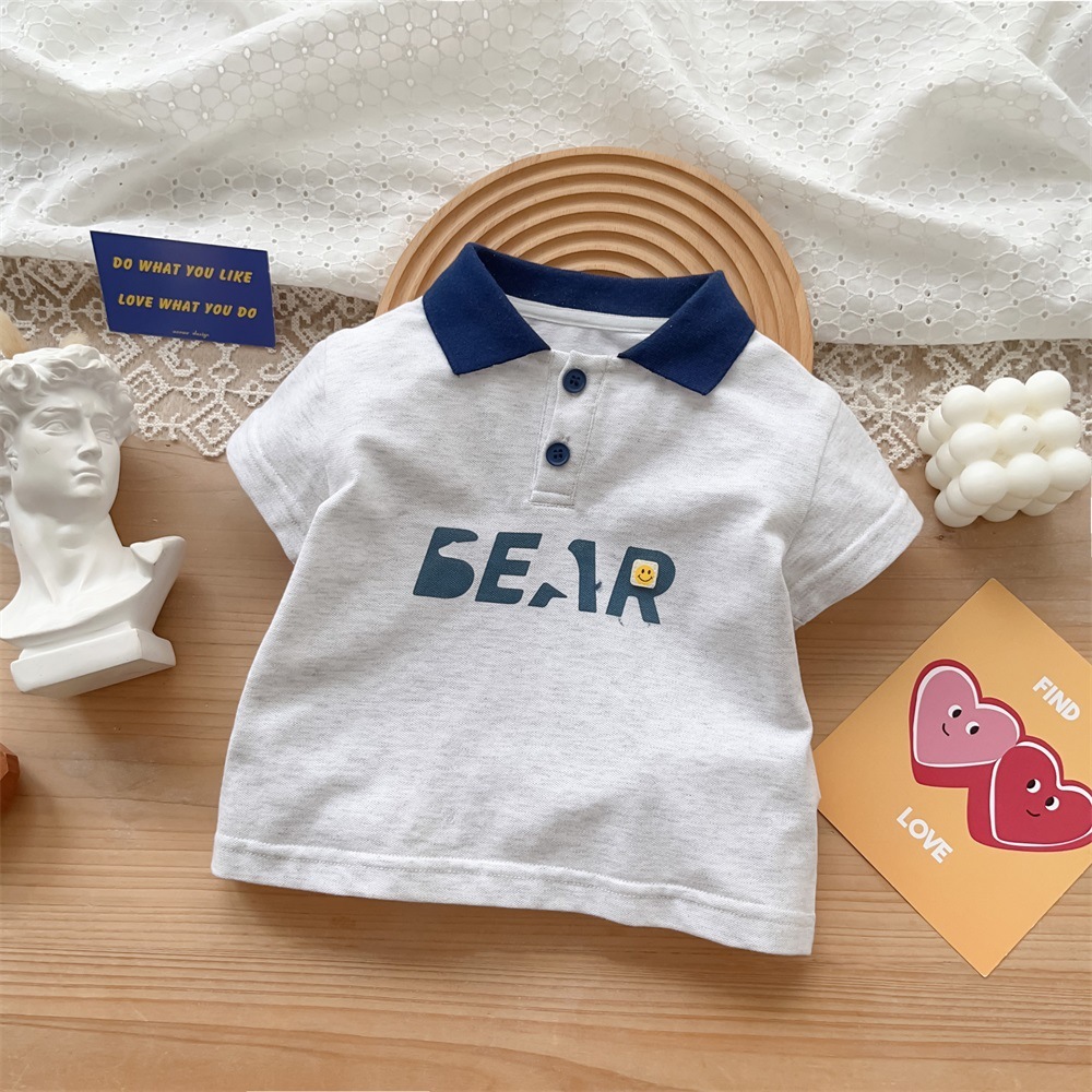 2pcs Baby Boy Bear Print Polo Style T-shirt with Pant Set-kissminis