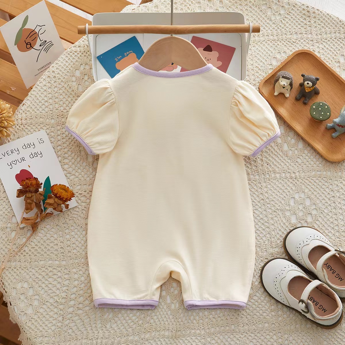 Baby Girl Rabbit Print Puff-sleeve Romper-kissminis