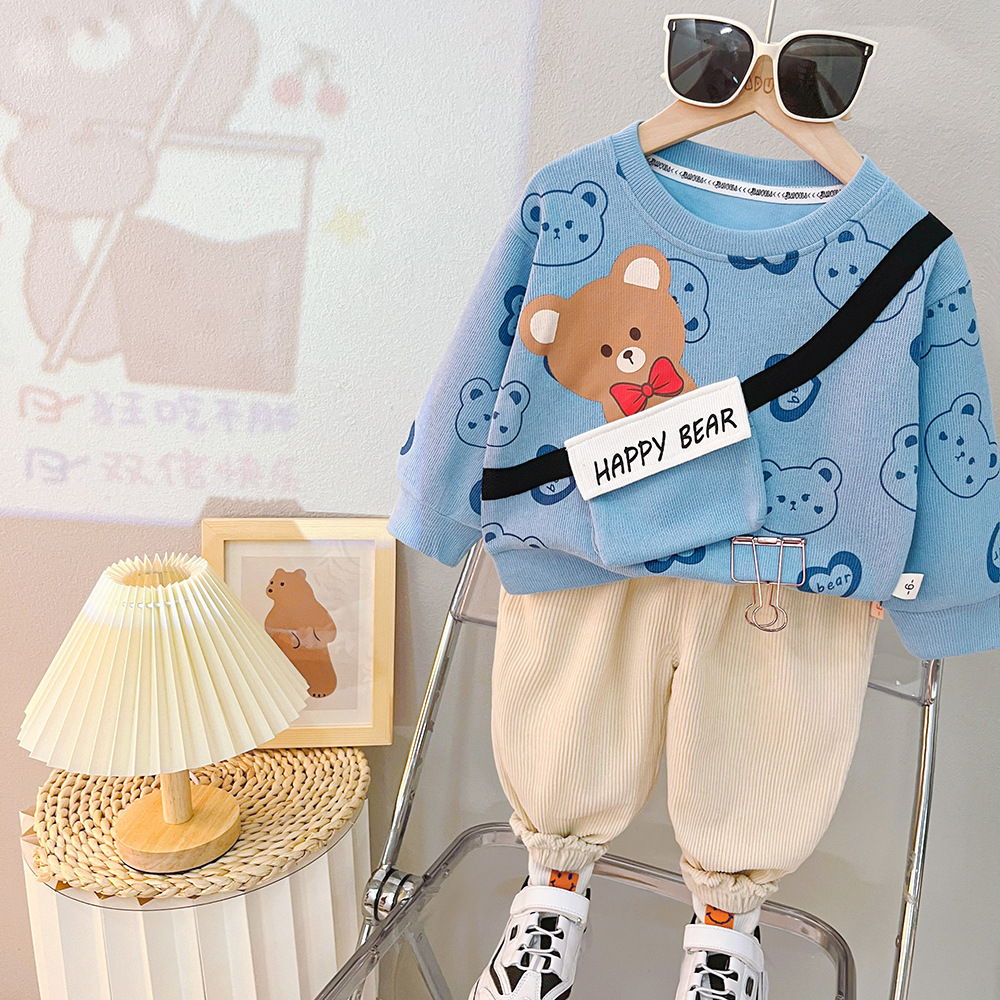 Toddler Boy/Girl Cute Bear Pullover Two-Piece Set-kissminis