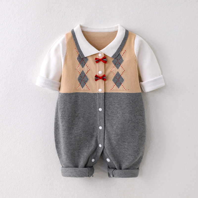 Baby Boy & Girl Cute Lattice Long Sleeve Knit Romper-kissminis