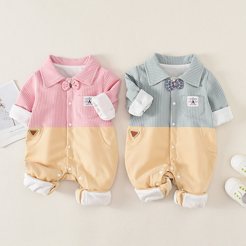 Baby Boy/Girl British Style Stripe Long Sleeve Romper-kissminis