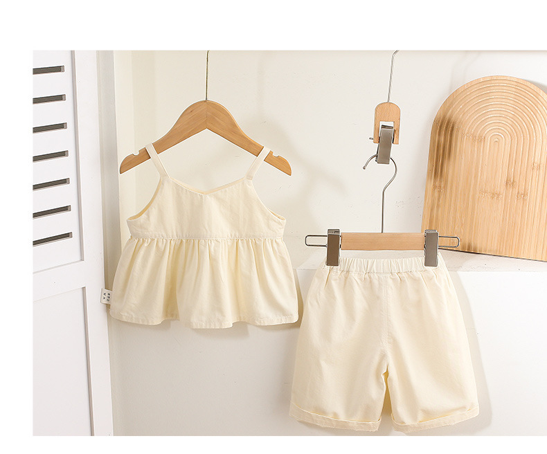 Tan and Cream Spaghetti-strap Ruffled Top and Shorts Sets