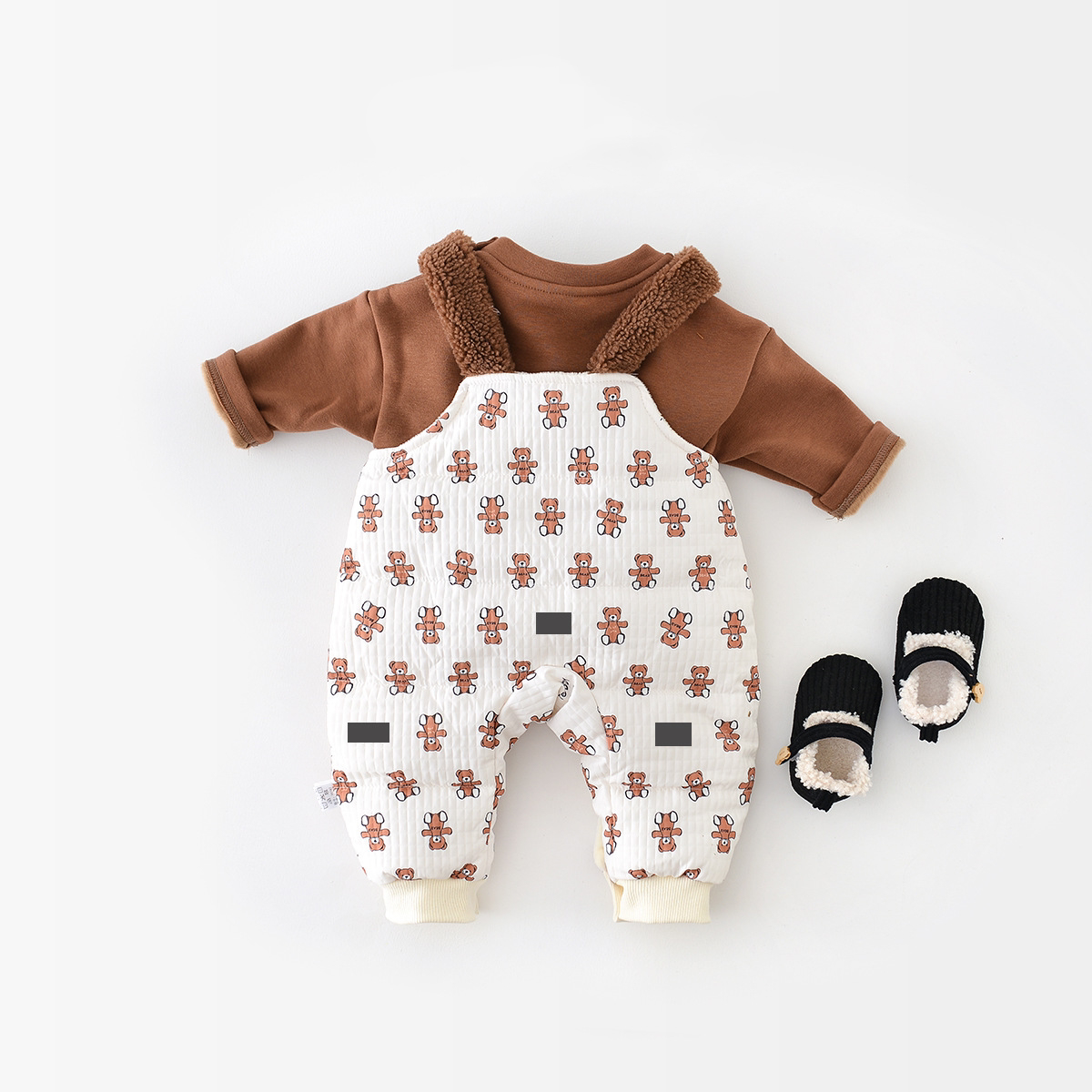 Winter Thicken Baby Boy/Girl Allover Cartoon Bear Pattern Overalls-kissminis
