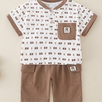 2pcs Baby Boy Monogram Print T-shirt with Pant Set-kissminis
