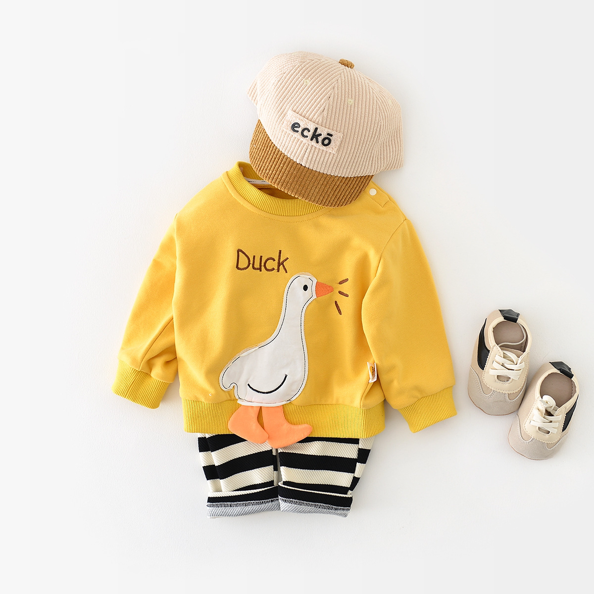Baby Cute Duck Graphic Long Sleeve Romper and Sweatshirt-kissminis