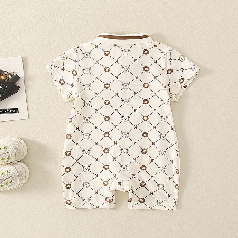 Baby Boy Bear and Letter M Print Romper-kissminis