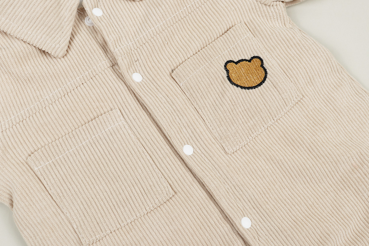 Baby Bear Pattern Solid Color Corduroy Romper-kissminis