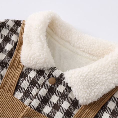 Baby Boy Winter Thicken Plaid Collar Long Sleeve Romper-kissminis