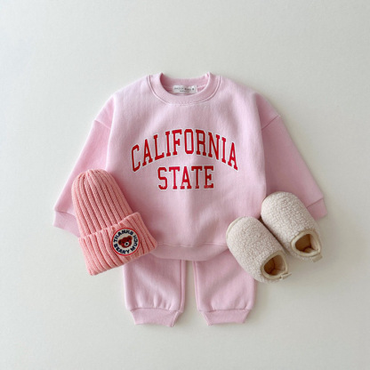 2pcs Baby Solid Color Letter Printed Sweatshirt and Pants Set-kissminis