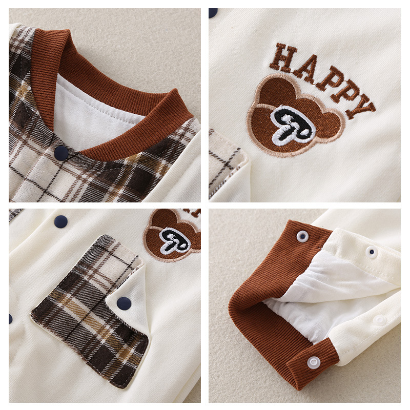 Baby Boy Gentle Ginghem Mock Two-pieces Long Sleeve Romper-kissminis