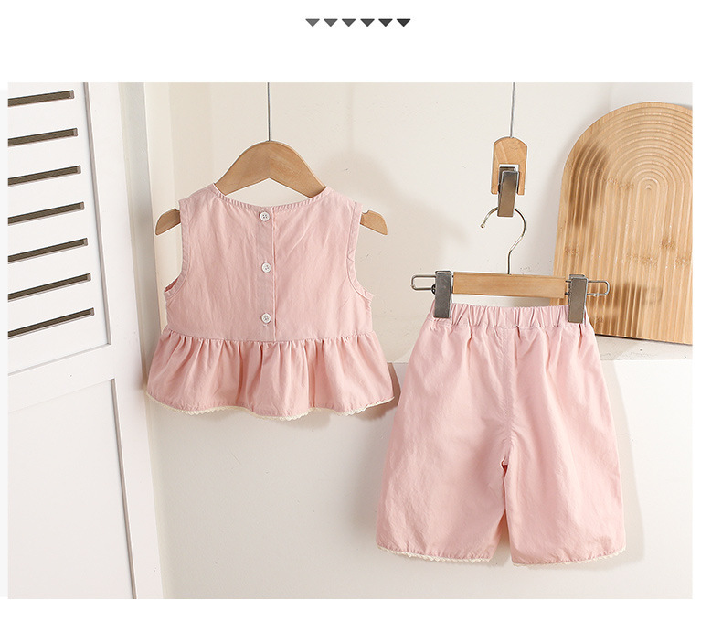 Pink Sleeveless Ruffled Top Matching 2pcs Shorts Set