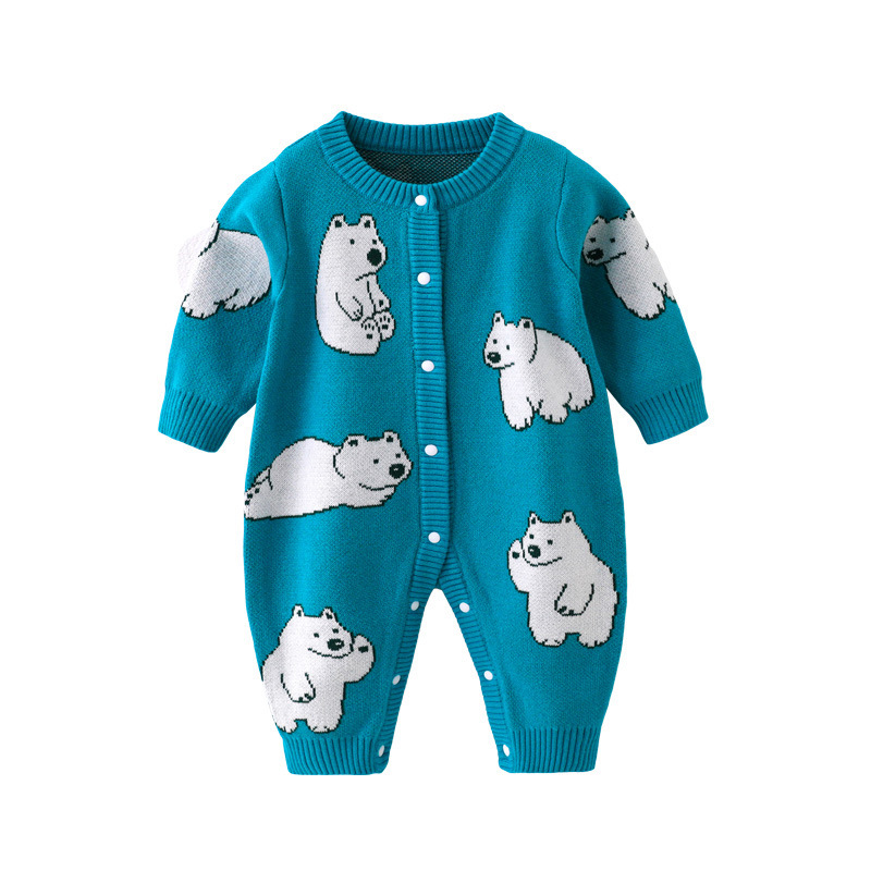Baby Boy & Girl Cute Cartoon Bear Graphic Long Sleeve Romper-kissminis