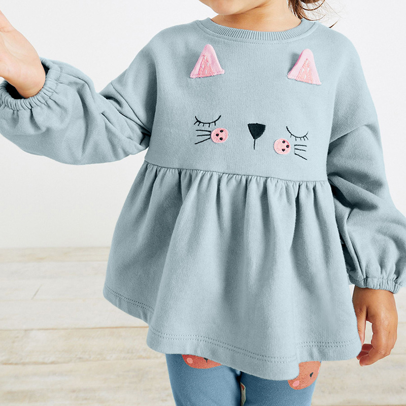 Baby Girl Cartoon Cat Print Long Sleeve Sweatshirt with Pants-kissminis