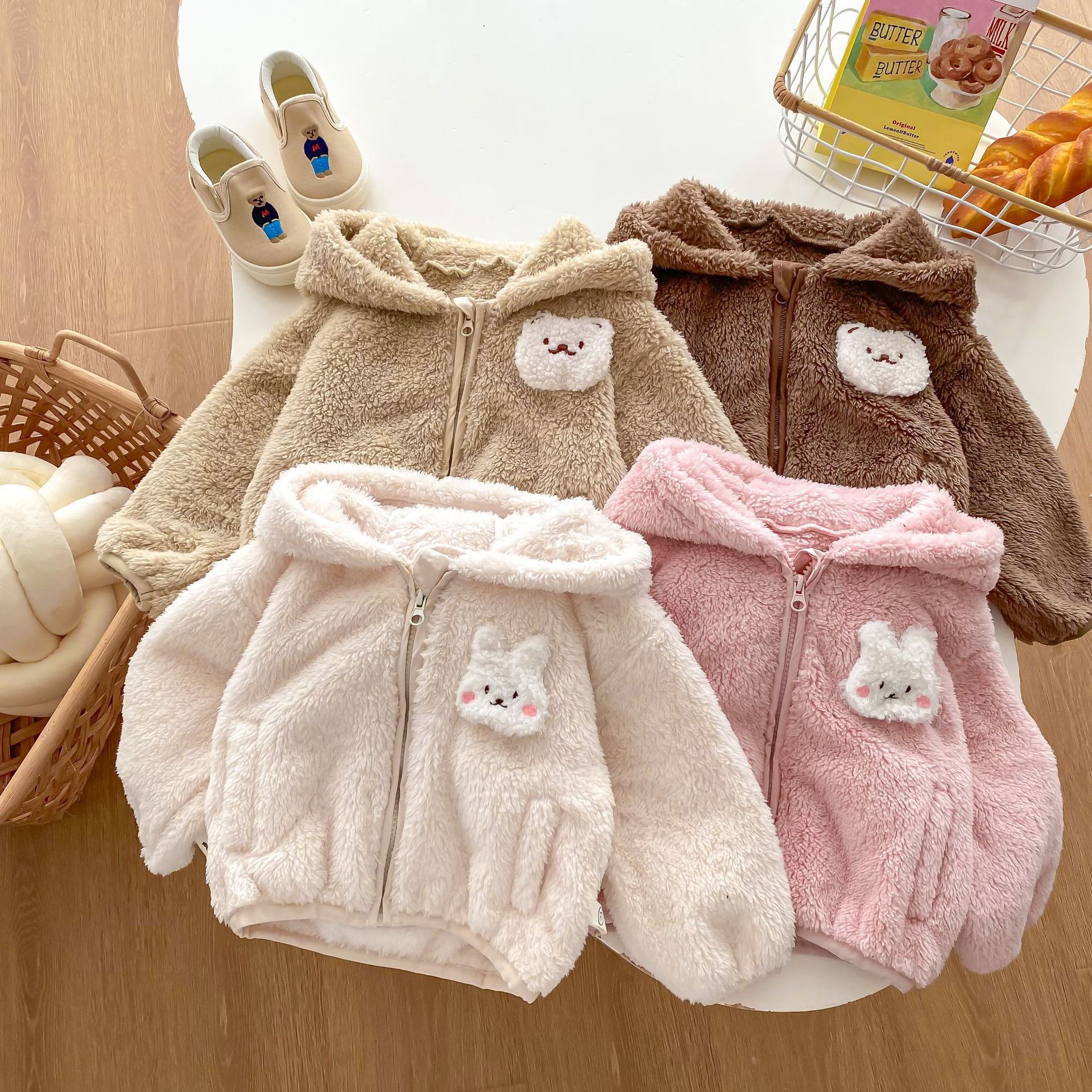 Baby Toddler 3D Bear and Rabbit Design Fleece Long Sleeve Hooded Sweatshirt-kissminis