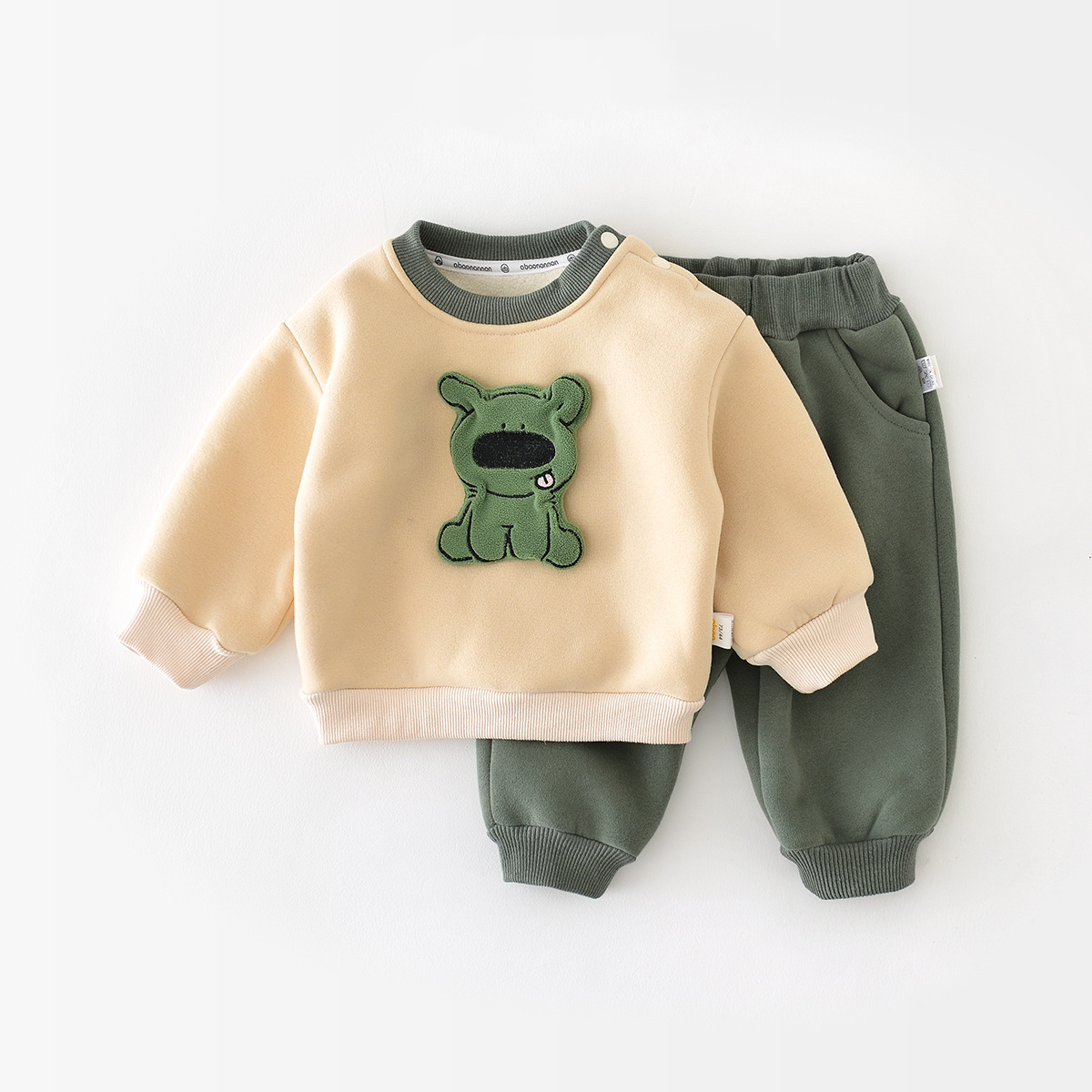 2pcs Baby Boy/Girl Winter Thicken Dog Graphic Long Sleeve Sweatshirt with Pants Set-kissminis