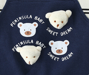Baby Boy/Girl False Two Piece 3D Bear Print Hidden Greenor Long Sleeve Romper-kissminis