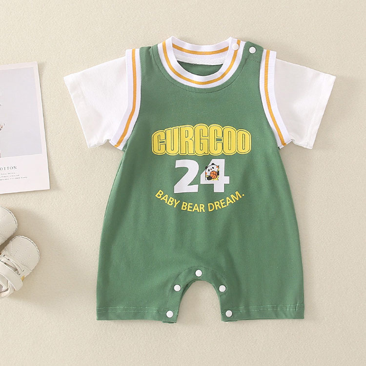 Baby Fake Two Piece 24 Jerseys Short Sleeve Romper-kissminis