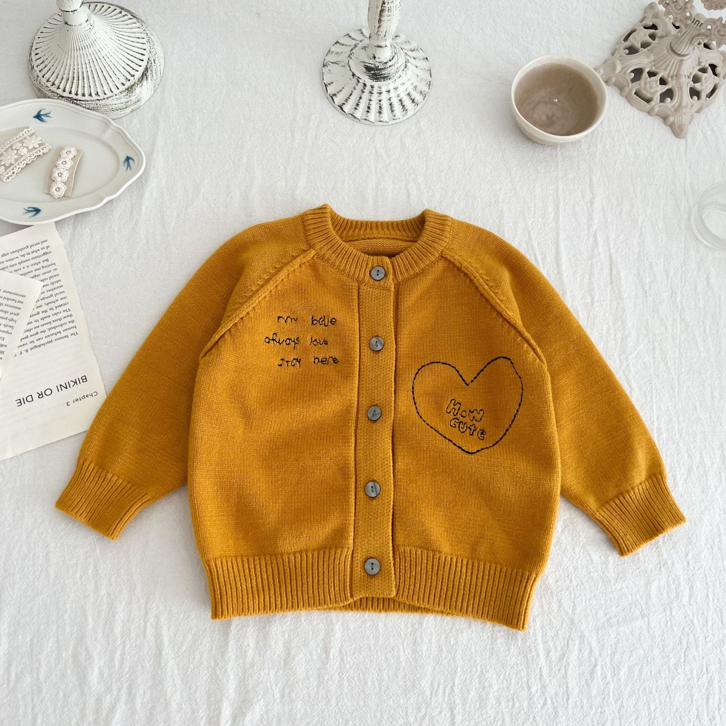 Baby Heart and Letter Graphic Knitted Cardigan-kissminis