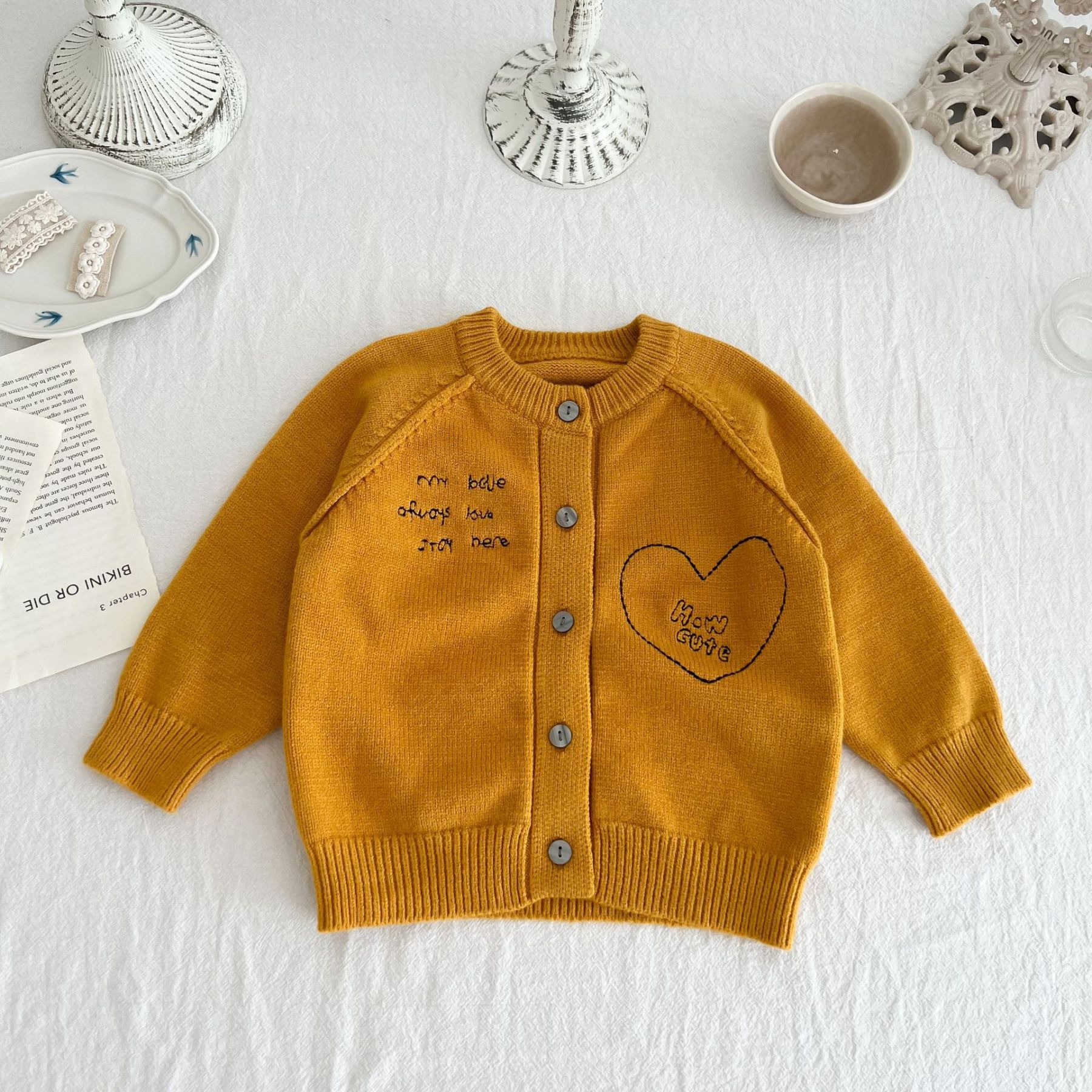 Baby Heart and Letter Graphic Knitted Cardigan-kissminis
