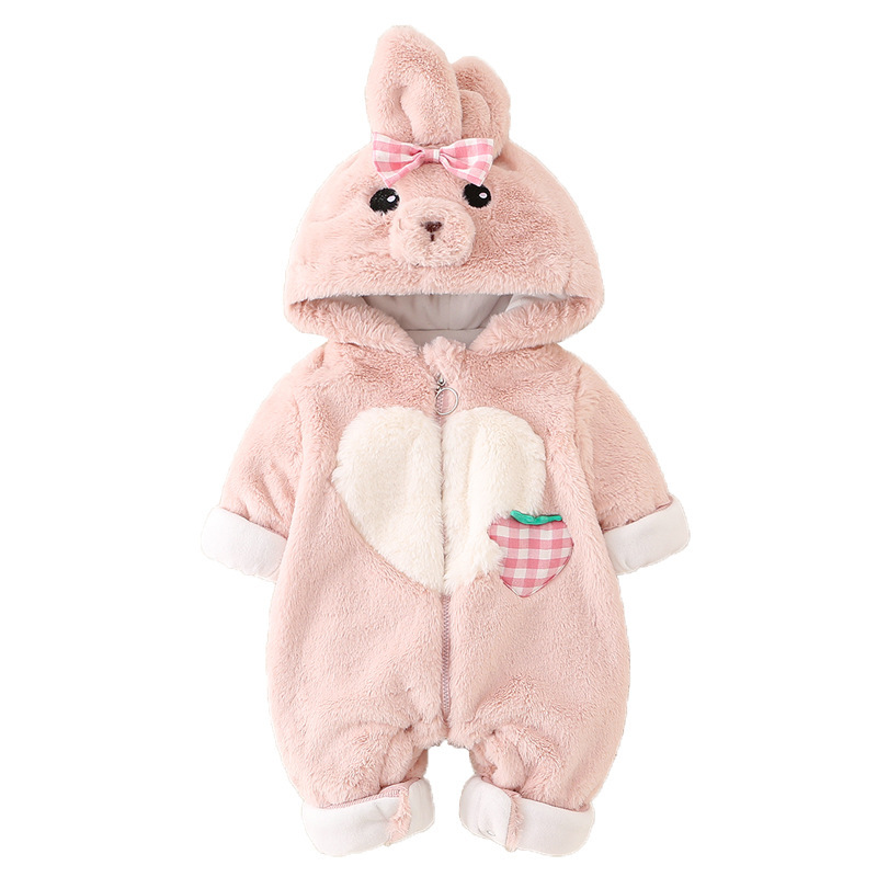 Baby Girl Winter Thicken Warm Cotton Cute Heart Rabbit Long Sleeve Fluff Romper-kissminis