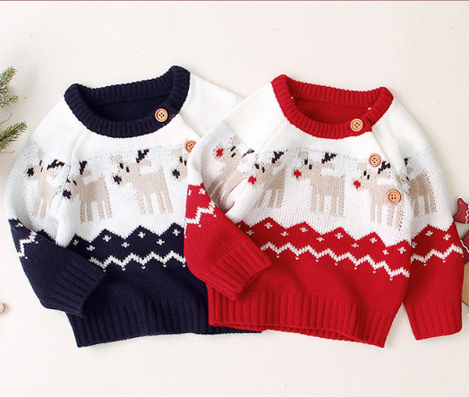 Baby Boy/Girl Christmas Style Cute Elk Pattern Long Sleeve Knitted Sweater-kissminis