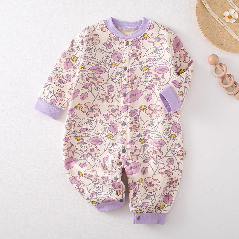 Baby Boy & Girl Floral Print Thicken Warmth Single Warmth Long Sleeve Romper-kissminis