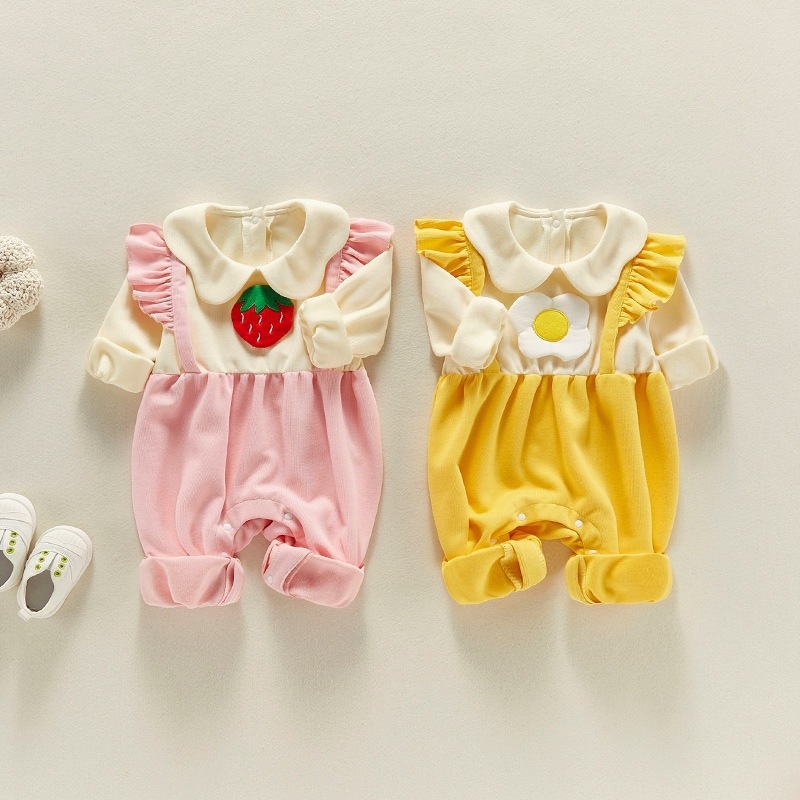 Baby Girl 3D Fruit/Floral Mock Two-pieces Ruffle Sleeve Romper