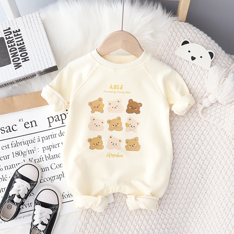 Baby Boy/Girl Cute Little Bear Print Long Sleeve Fluff Romper -kissminis