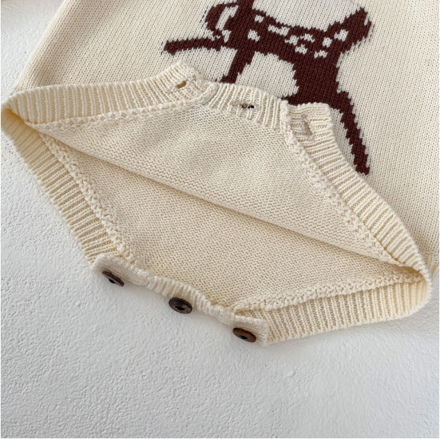 Newborn Baby Boy/Girl Cute Deer Pattern Long Sleeve Bodysuit and Hat-kissminis