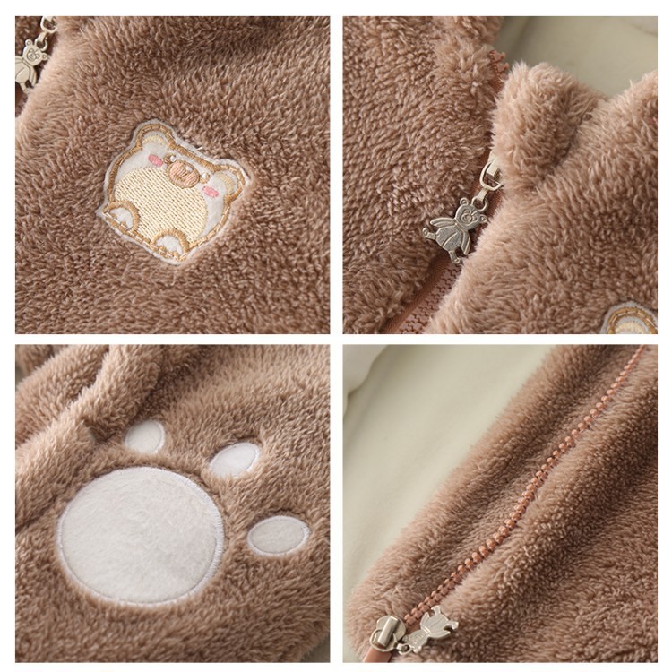 Winter Baby Boy/Girl Bear Pattern Long Sleeve Hooded Fluff Winter Romper-kissminis