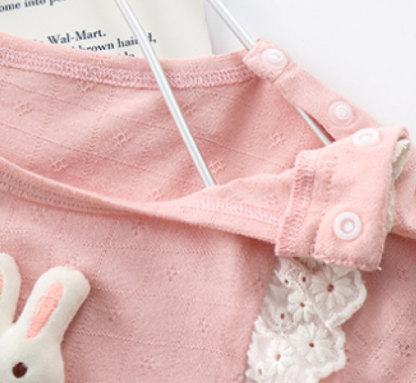 Newborn Baby Girl 95% Cotton Lace Lovely Embroidered Rabbit Button Bodysuit