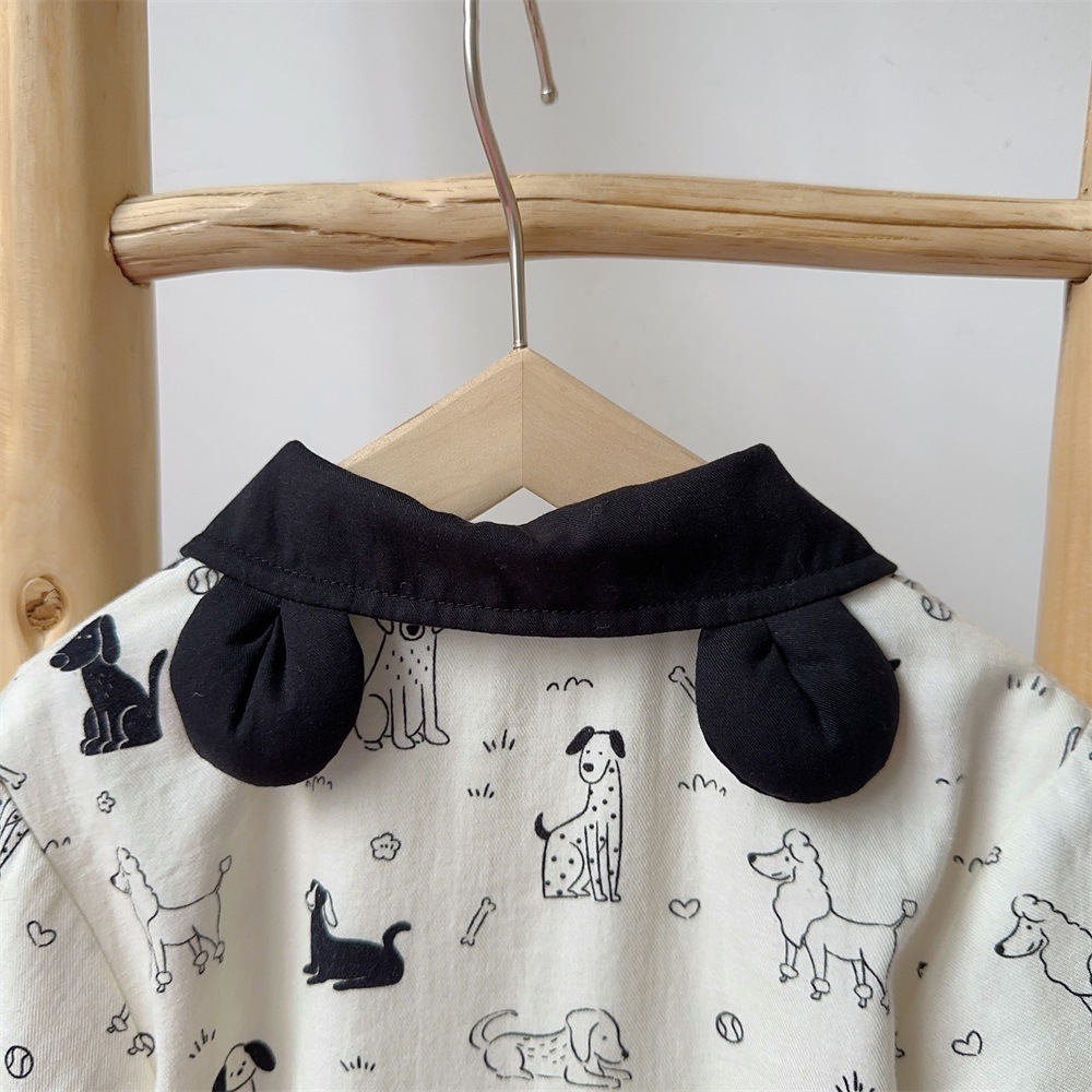 Black Collar and Dog Print Pocket Detail Romper