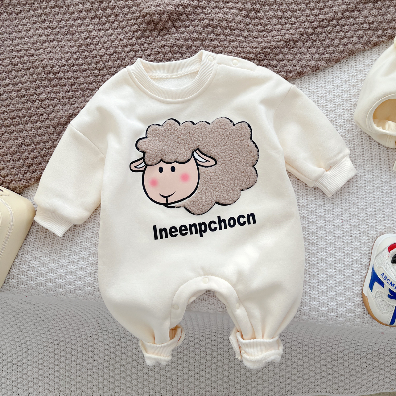 Baby Boy/Girl Cute Sheep Pattern Fleece Long Sleeve Romper-kissminis
