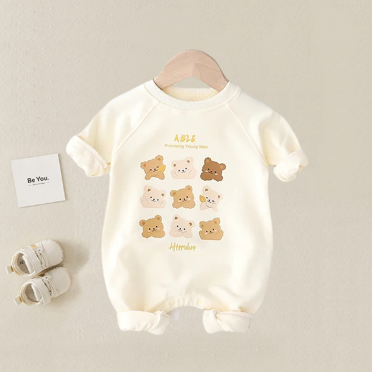 Baby Boy/Girl Cute Little Bear Print Long Sleeve Fluff Romper -kissminis