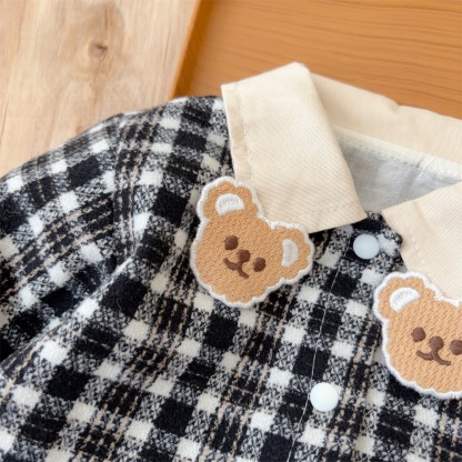 Bear-shaped Collar Decorations Gingham Romper