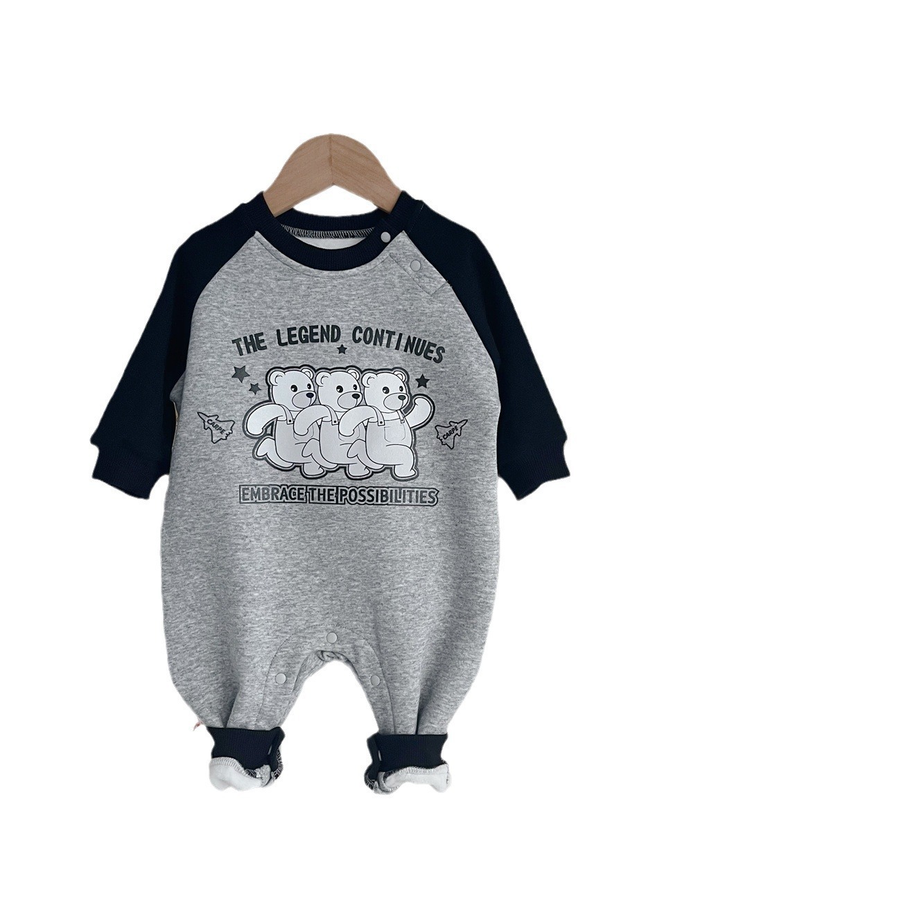 Baby Boy/Girl Three Cute Plush Bears Print Long Sleeve Romper-kissminis