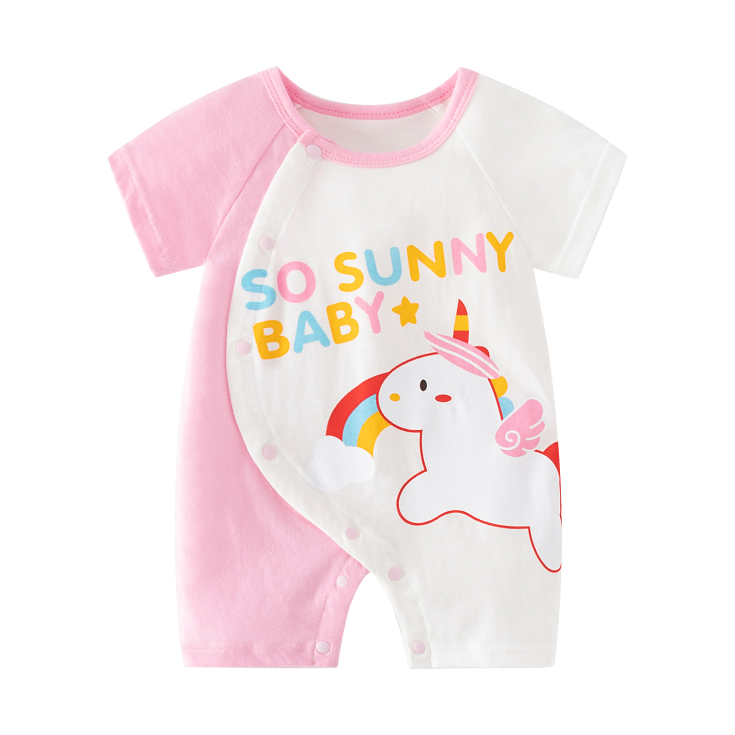 Baby Boy/Gril Pure Cotton Unicorn Pattern Short Sleeve Romper-kissminis
