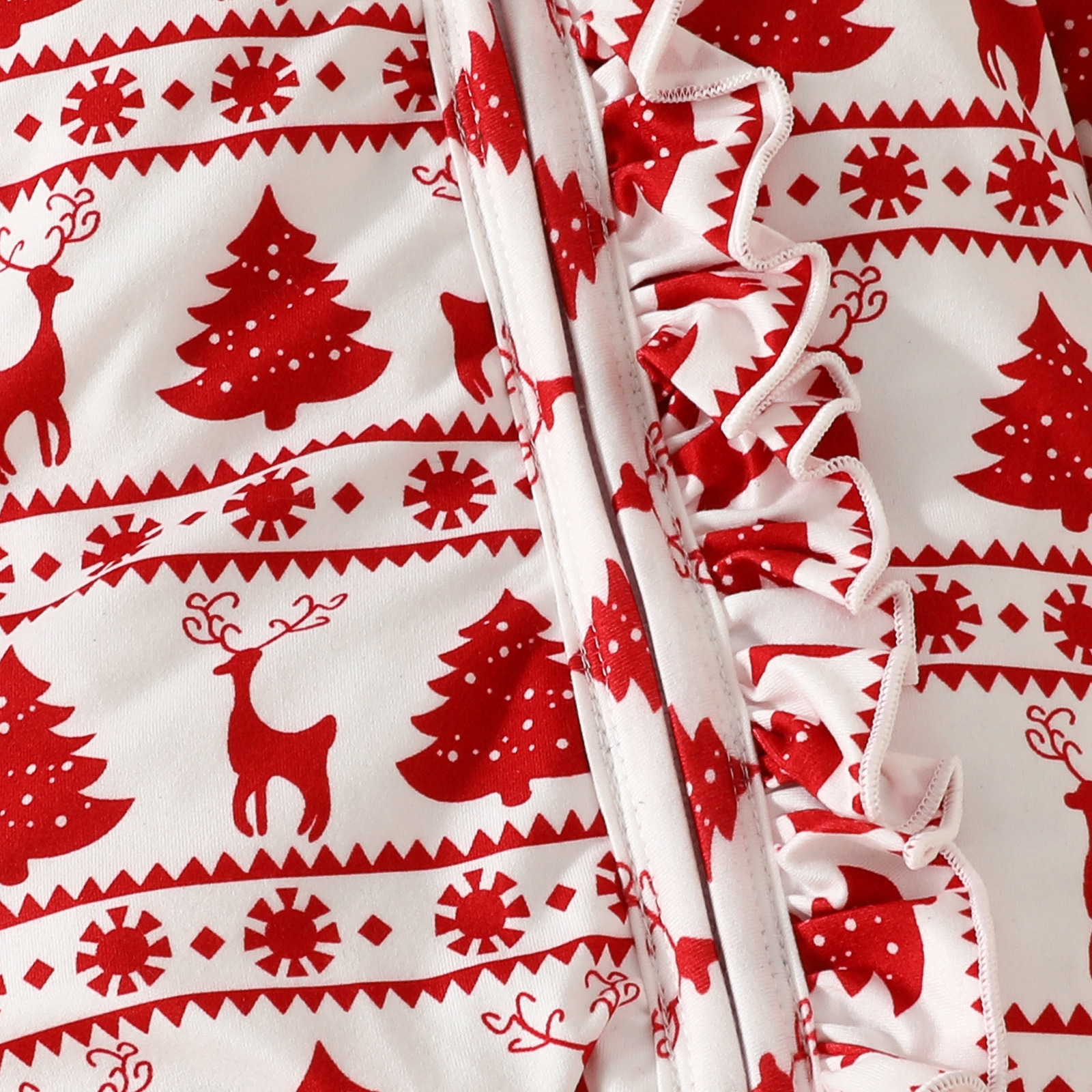 2pcs Newborn Baby Girl Christmas Deer and Pine Print Long Sleeve Romper with Hairband Set-kissminis