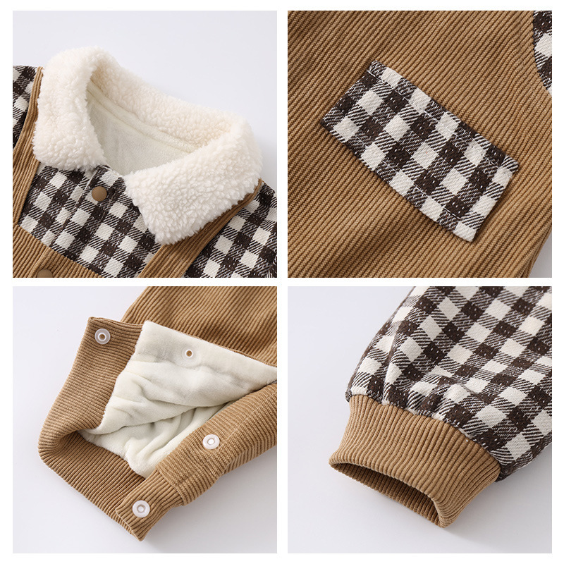 Baby Boy Winter Thicken Plaid Collar Long Sleeve Romper-kissminis