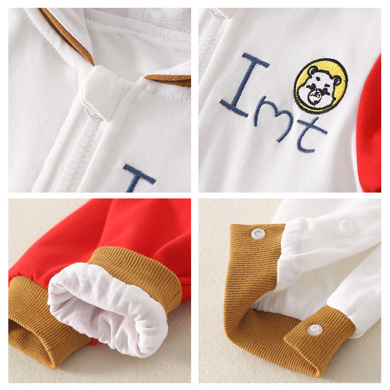 Baby Girl & Boy Letter Print Hooded Long Sleeve Romper-kissminis