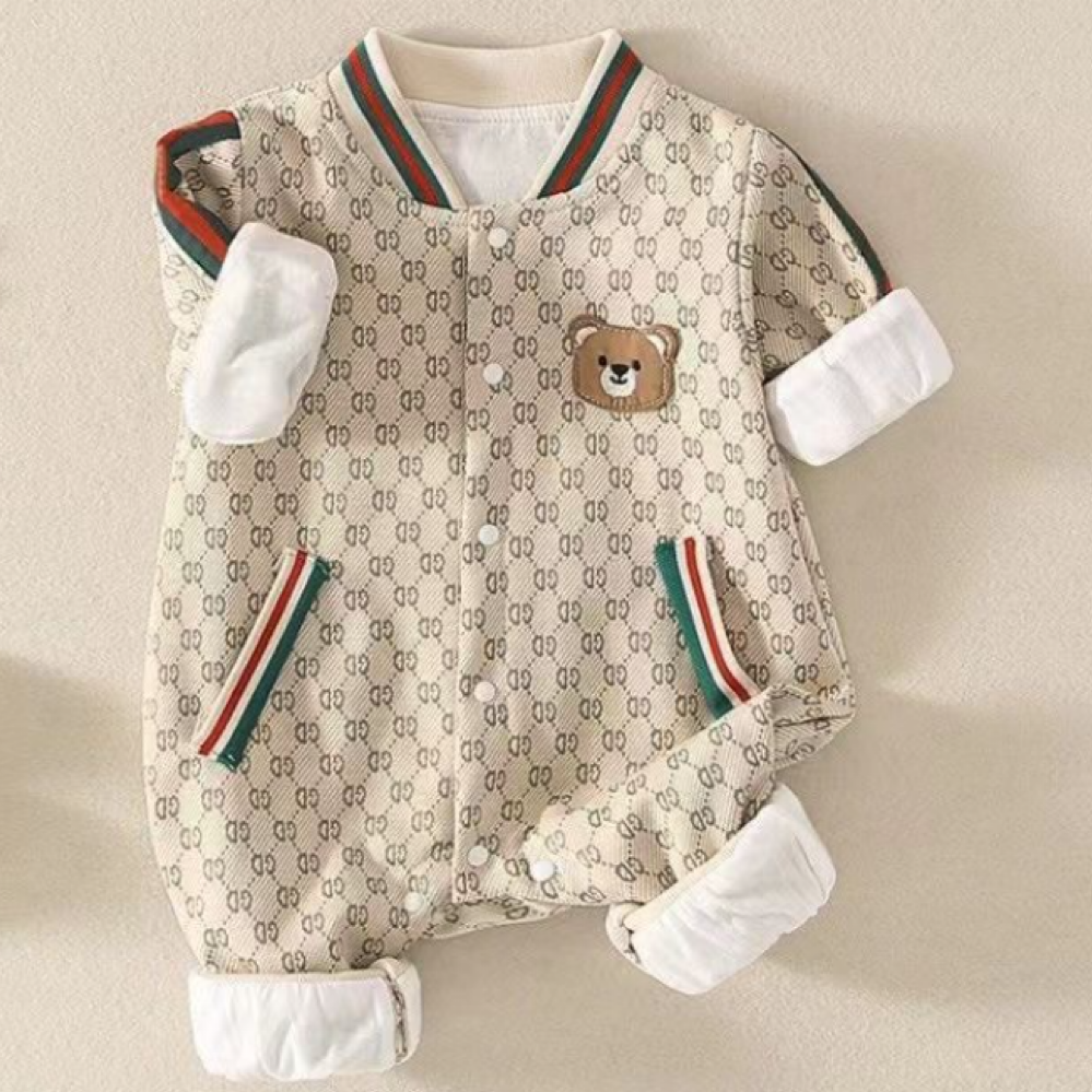 Baby Alphabet Bear Print Romper-kissminis