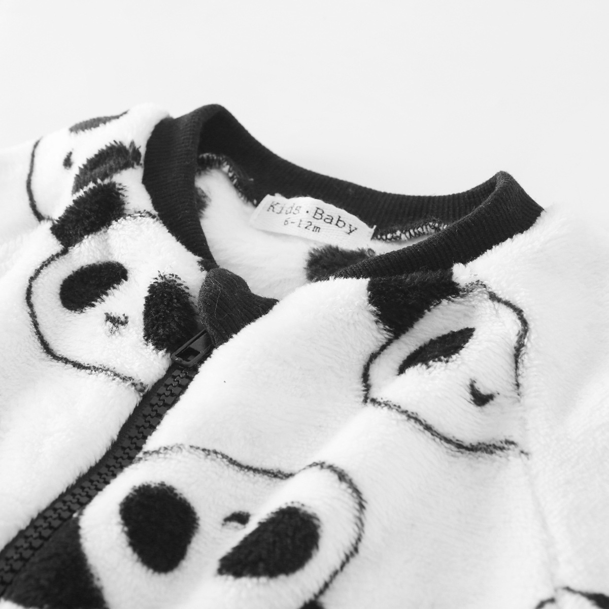 Baby Boy/Girl Winter Fluff Allover Panda Print Long Sleeve Romper-kissminis