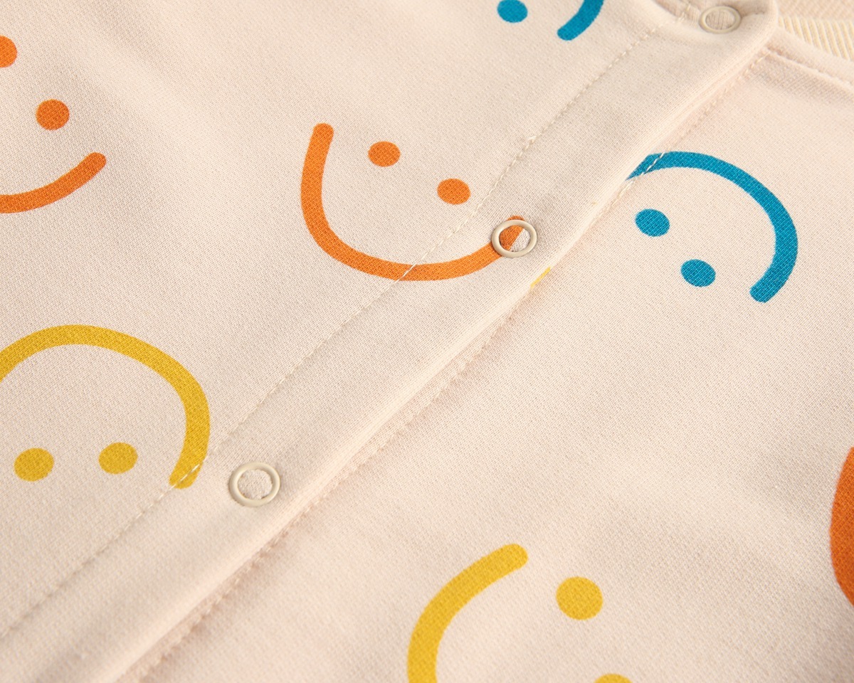 Baby Girl Allover Smile Face Pattern Single Breasted Long Sleeve Romper-kissminis