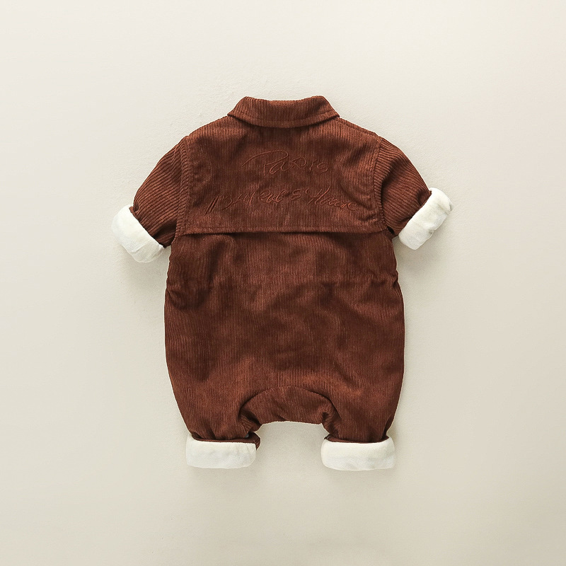 Baby Drawstring Waist Solid Color Corduroy Romper-kissminis
