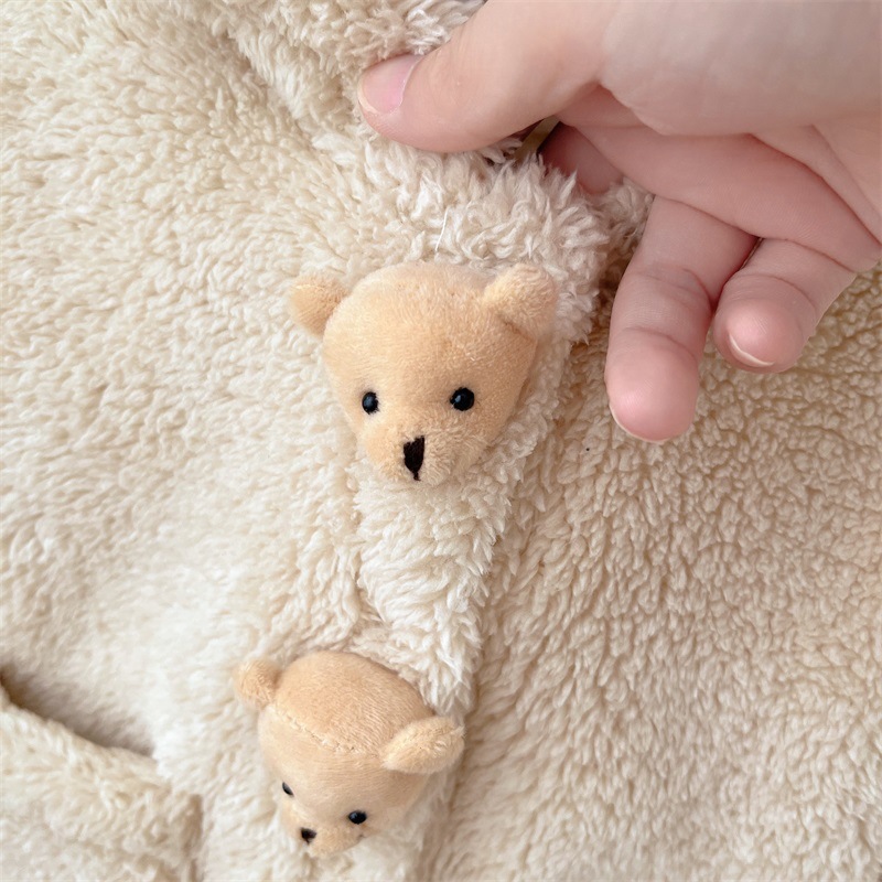 Winter Baby Boy/Girl Winter 3D Bear Doll Long Sleeve Hooded Thicken Fluff Romper-kissminis